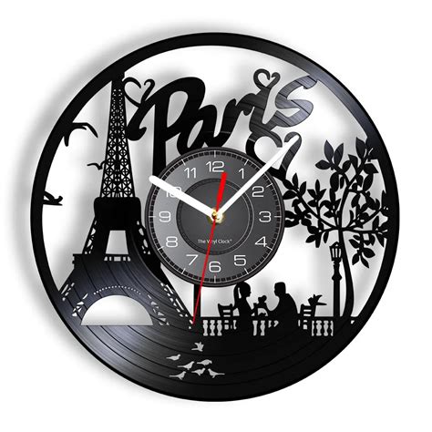 Paris Eiffel Tower Wall Decor France Skyline Vinyl Record Wall Clock