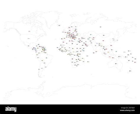 Map of World with flags. Each sovereign country with own name label and ...