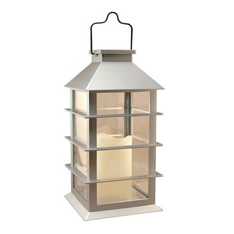 Lumabase Solar In X In Silver Lantern The Home Depot