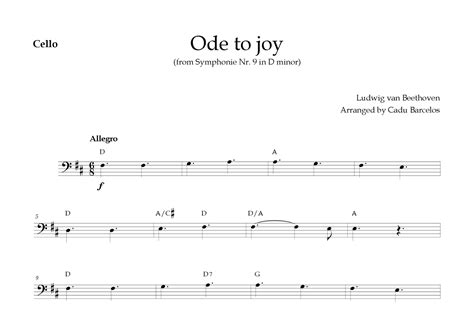 Ode To Joy Beethoven Cello Chords Arr Cadu Barcelos By Ludwig Van Beethoven Sheet Music For