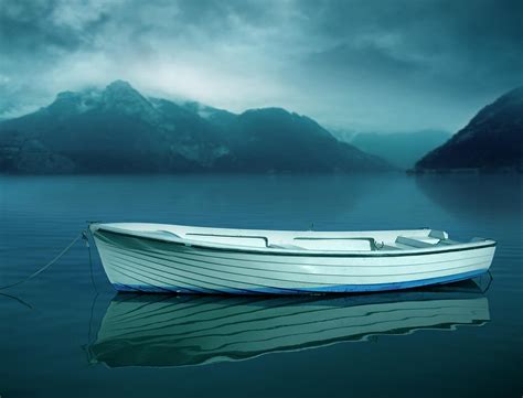 White Boat On The Dark Lake Photograph By Narvikk Fine Art America