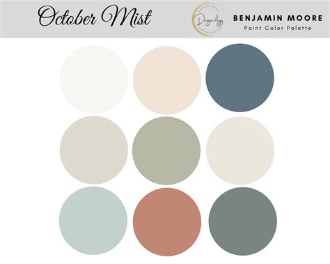 October Mist Paint Color Scheme Premade Paint Palette Benjamin Moore Digital Download Color