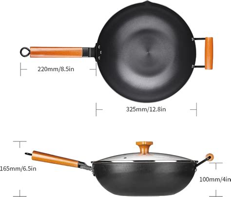 Sartén Para Wok De Acero Al Carbono Natural De 125 Pulgadas Con Tapa