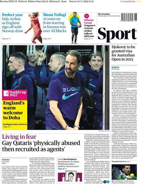 Capa Jornal Guardian Sport 16 Novembro 2022 Capasjornaispt