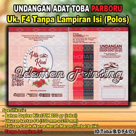 Jual Undangan Blangko Adat Toba Parboru F4 Timbal Balik Polos