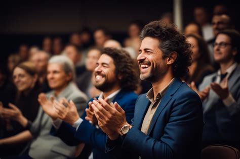 Premium AI Image Man Clapping While Standing In Front Of Crowd Of