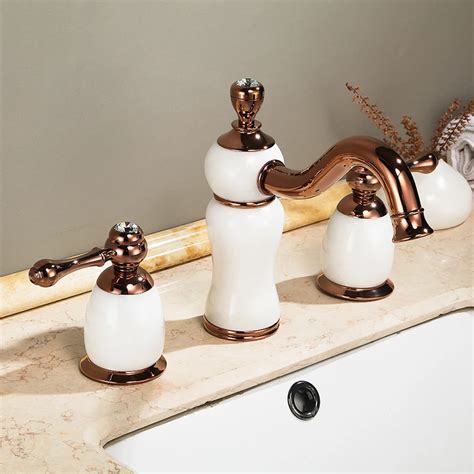 Luxury Rose Gold Brass Natural Jade High Bathroom Sink Faucet Art Basin