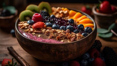 Organic Berry Smoothie Bowl With Granola Topping Generated By Ai Stock