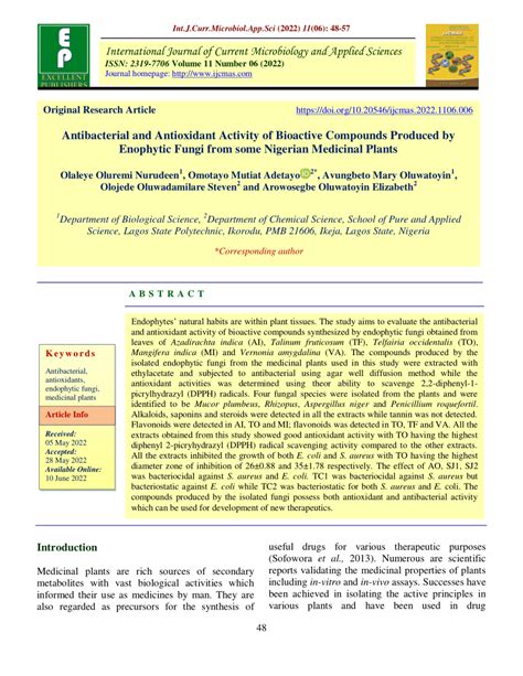 Pdf Antibacterial And Antioxidant Activity Of Bioactive Compounds