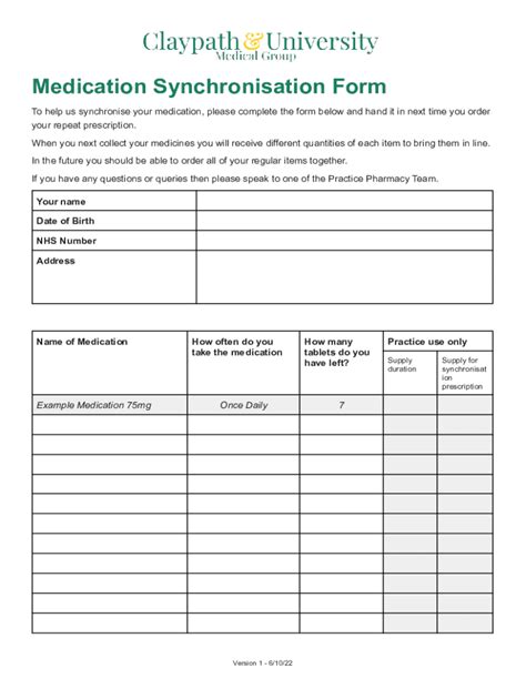 Fillable Online Medication Synchronisation Form Fax Email Print PdfFiller