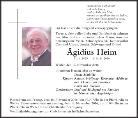 Traueranzeigen Von Gidius Heim Augsburger Allgemeine Zeitung