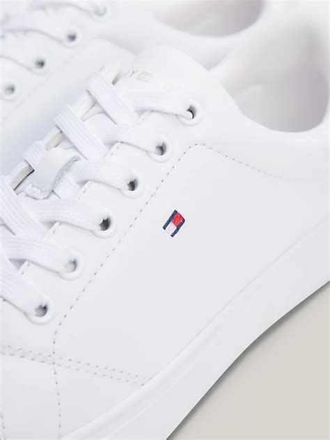 Sneakers Essential In Pelle Con Bandierina Bianco Tommy Hilfiger