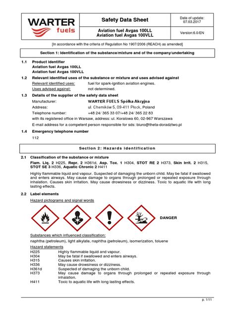 AVGAS 100LL Safety Data Sheet | PDF | Toxicity | Firefighting