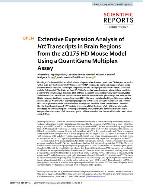 Pdf Extensive Expression Analysis Of Htt Transcripts In Brain Regions