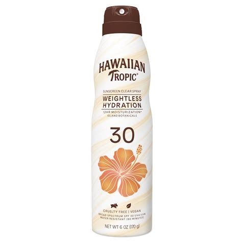 Hawaiian Tropic Weightless Hydration Clear Spray Sunscreen Spf 30 6oz