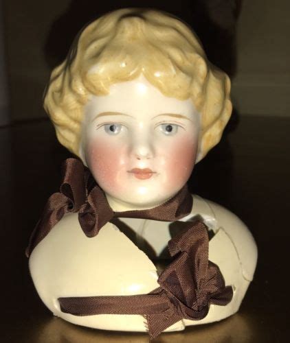 19th Century Large Antique German China Doll Shoulder Head Doll Blonde