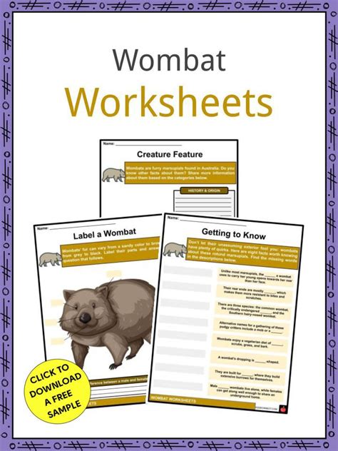 Wombat Facts And Worksheets In 2021 Wombat Wombat Facts Facts For Kids