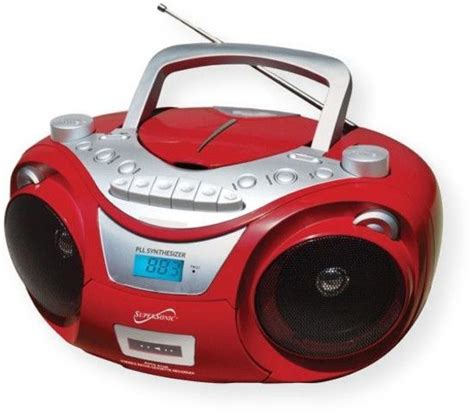 Supersonic SC739BTRD CD MP3 Bluetooth AM FM Boombox Red Top Loading