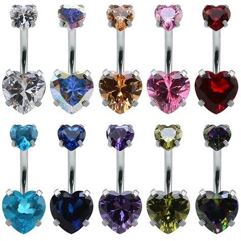 Heart Crystal Belly Button Rings 14g Belly Bar Navel Piercing Jewelry Hot Summer Women Jewelry