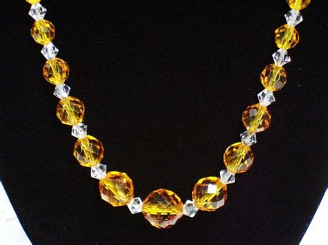 Vintage Art Deco Czech Bohemian Crystal Necklace Gold Amber Etsy