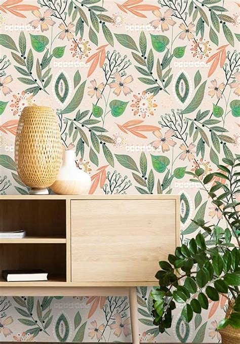 Floralplus Peel And Stick Wallpaper Boho Removable Wallpaper Dark Green