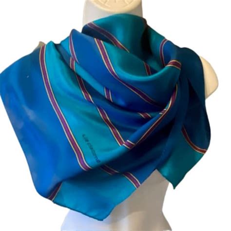 Silk Scarf Liz Claiborne Vintage 90s Shades Of Blue W Gem