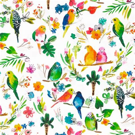 Dear Stella Rainbow Tropical Bird Parrot Flower Plant Fabric Fabric By