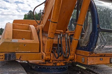 Highway Bridge Construction Backhoe Hydraulic Hoses Close Up Editorial