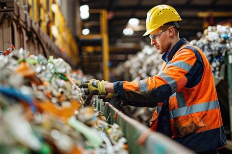 A Male Worker Wearing Safety Gear Sorting Materials In An Industrial