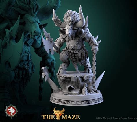 Minotaur Miniature Tabletop Rpg Miniature White Werewolf Tavern Roleplaying 3d Printed Fantasy