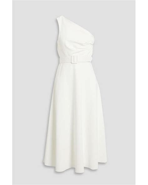 Badgley Mischka One Shoulder Scuba Midi Dress In White Lyst