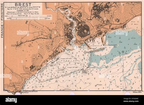 Brest town plan sea coast chart D Day planning map Finistère