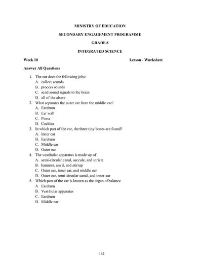 Integrated Science Grade 8 Worksheets