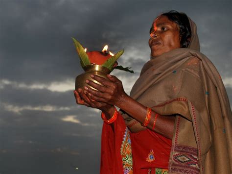 Woman Worship God Sun During Chhat Festival On The Bank Of Damodar