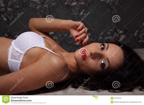 Brunette Woman At Lingerie Posing On Vintage Stock Photo Image Of Portrait Beautiful 51587104