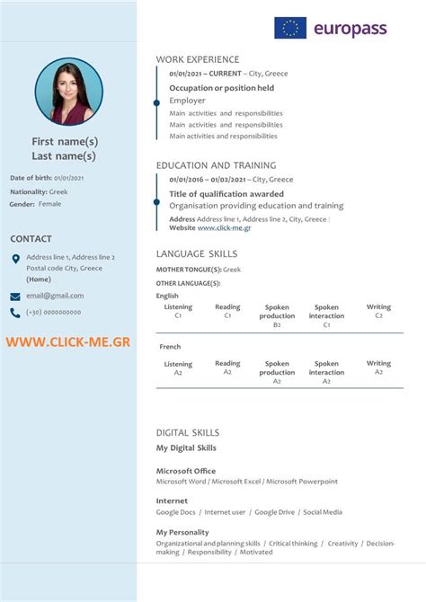 Europass Curriculum Vitae Cv Word Docx Format Photo Click Me Gr