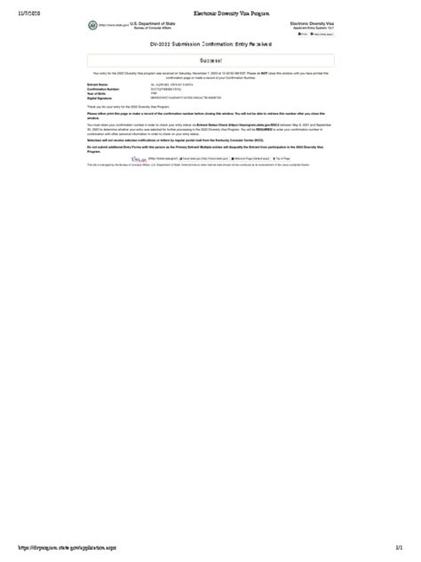 Electronic Diversity Visa Program CONFIRMATION | PDF | Travel Visa