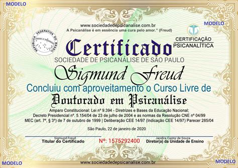 Modelo Dos Certificados De Psican Lise Sociedade Internacional De