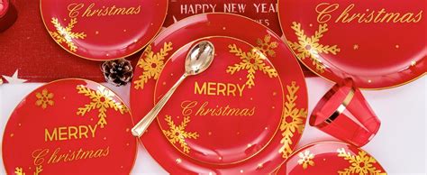 Amazon KIRE 150pcs Christmas Disposable Plates Plastic Red Gold