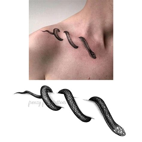 Snake temporary tattoo for collarbone. Spooky 3D tattoo for Halloween ...