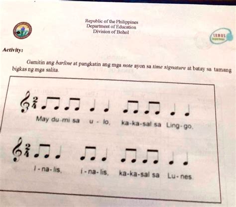 SOLVED GAMITIN ANG BARLINE AT PANGKATIN ANG MGA NOTE AYON SA TIME