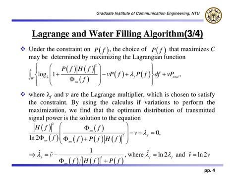 Ppt Lagrange And Water Filling Algorithm Powerpoint Presentation