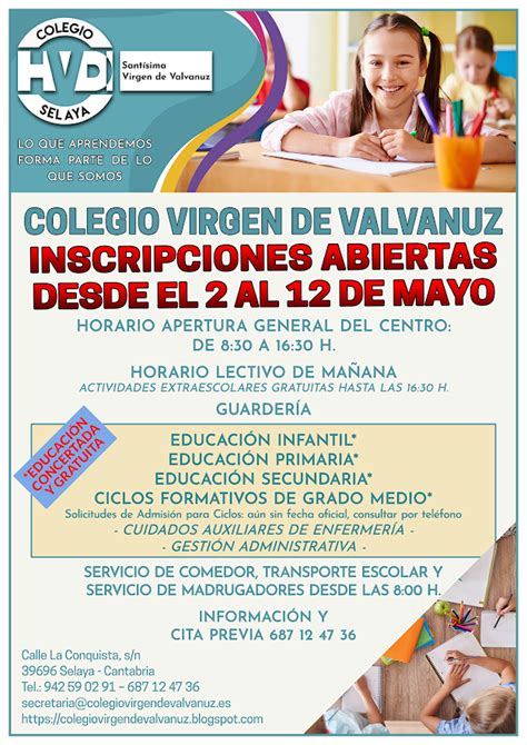 Colegio Virgen De Valvanuz Inscripciones Nuevos Alumnos As Curso 23 24