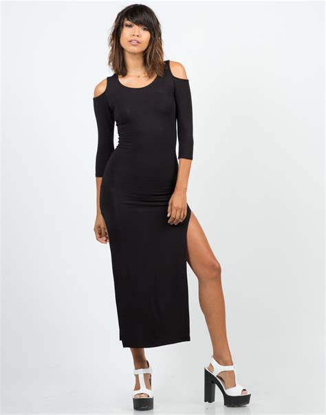 Cold Shoulder Double Slit Maxi Dress 2020ave