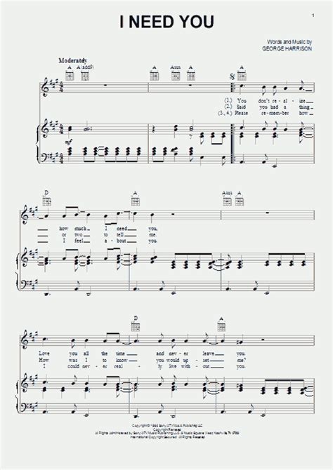 I Need You Piano Sheet Music | OnlinePianist