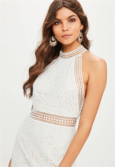 Missguided White High Neck Lace Bodycon Dress Lyst