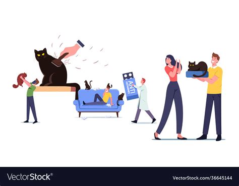 Cat Allergy Concept Male Female Characters With Vector Image