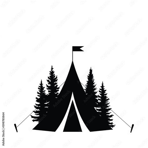 Forest Camping Concept Vector Illustration Camping Site On Evening