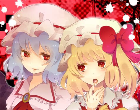 Safebooru Blonde Hair Blue Hair Blush Flandre Scarlet Hat Multiple Girls Nanami Nana Red Eyes