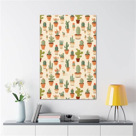 Cactus Canvas Wrap Around Wall Art Cacti Grid Pattern Unique Beautiful